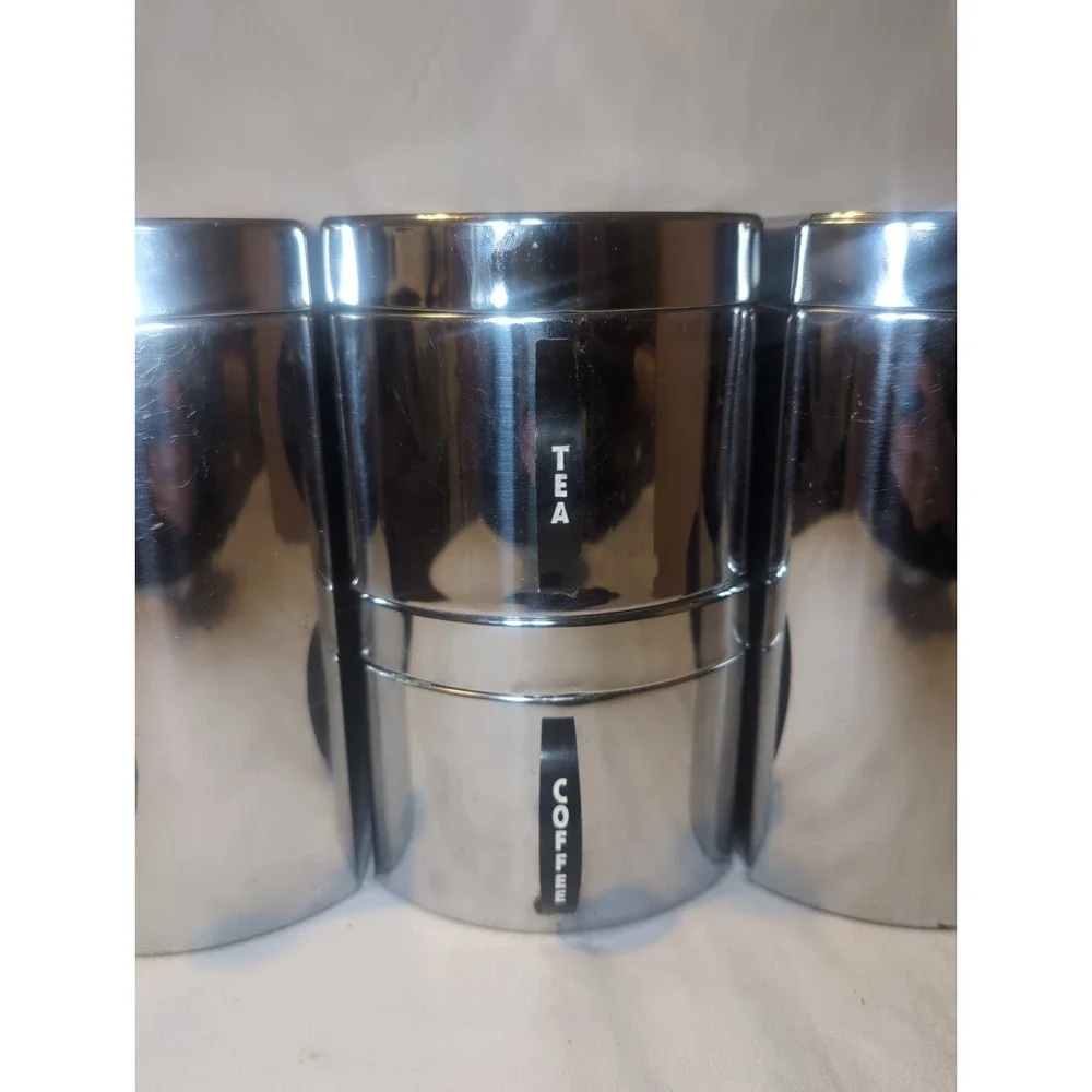 VINTAGE KROMEX MCM CHROME KITCHEN CANISTER SET COFFEE TEA FLOUR  SUGAR